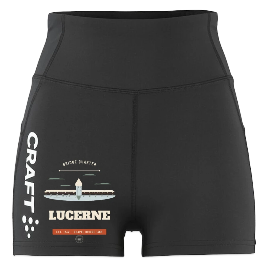 Lucerne badge on a craft rush 2.0 women's hot pants, black