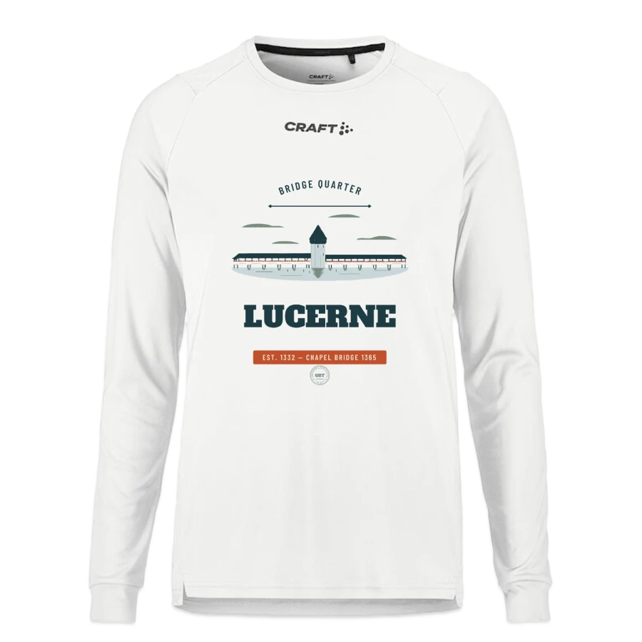 Lucerne badge on a craft rush 2.0 longsleeve shirt , white