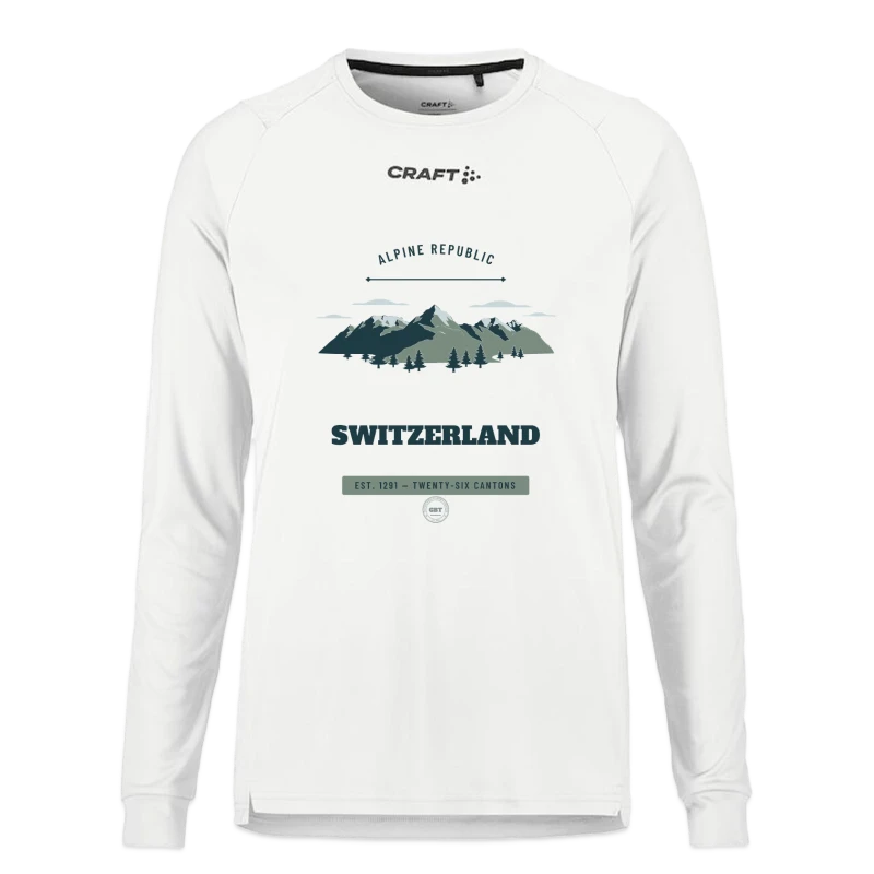 Switzerland-mærke på en craft rush 2.0 longsleeve shirt 