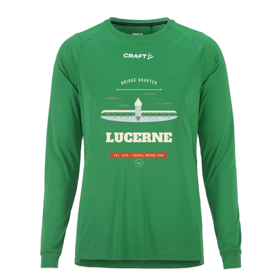 Lucerne badge on a craft rush 2.0 longsleeve shirt , emerald