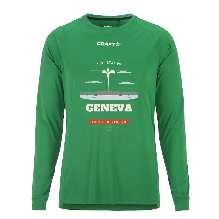 Geneva badge on a craft rush 2.0 longsleeve shirt , emerald