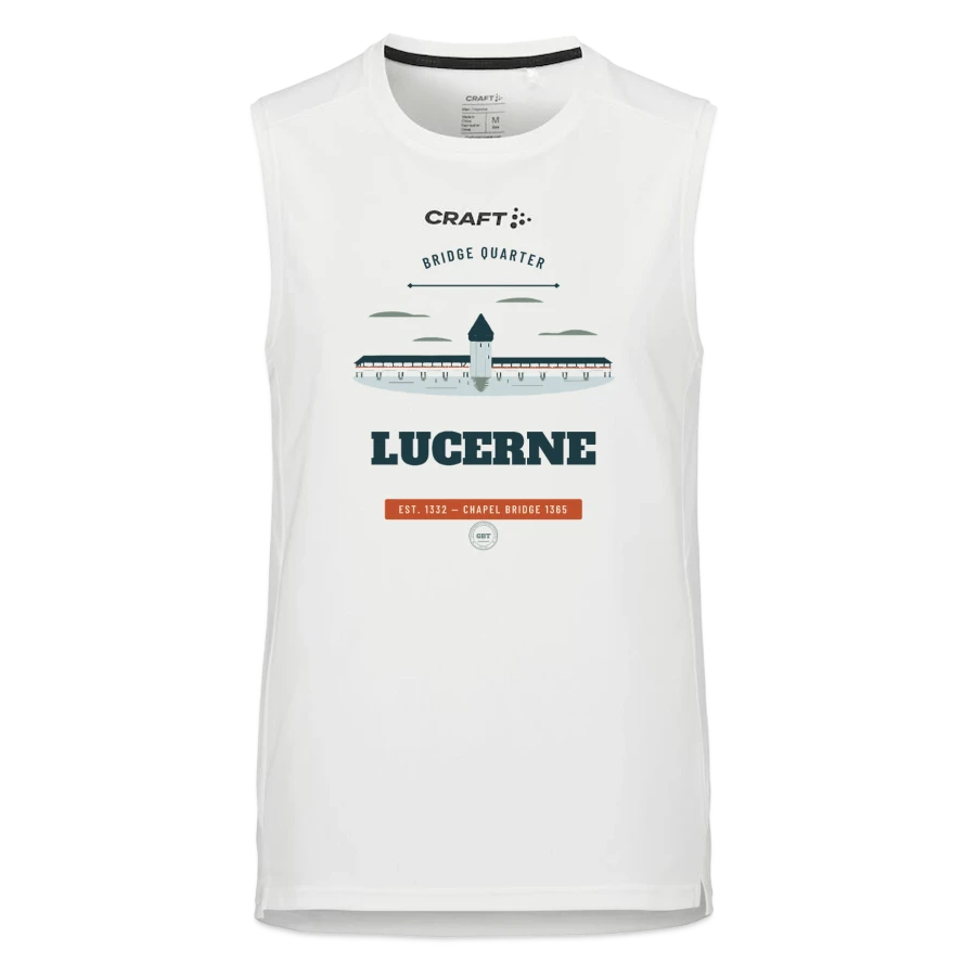 Lucerne badge on a craft rush 2.0 singlet, white