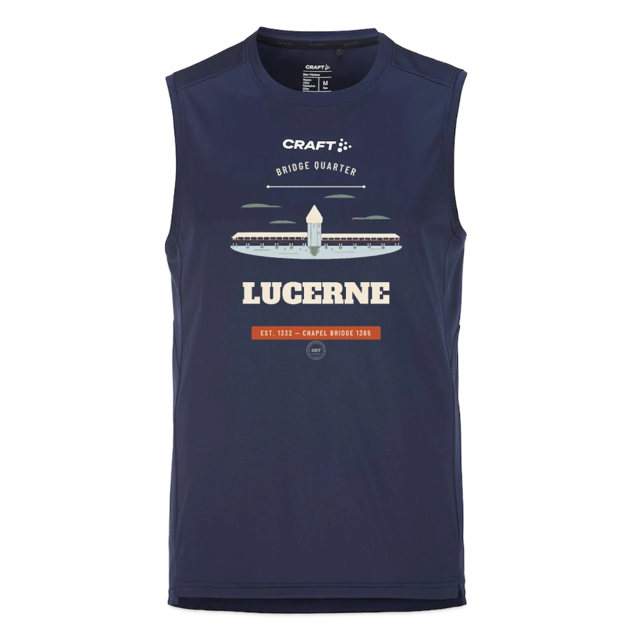 Lucerne badge on a craft rush 2.0 singlet, dark navy