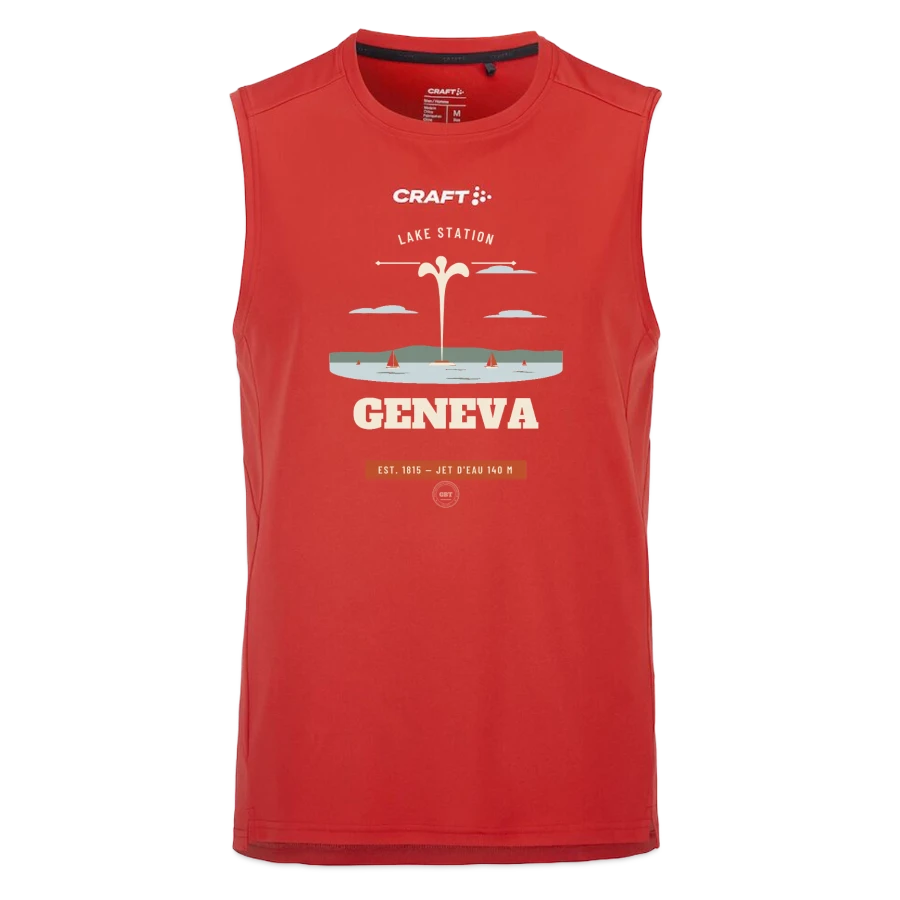 Geneva badge on a craft rush 2.0 singlet, red