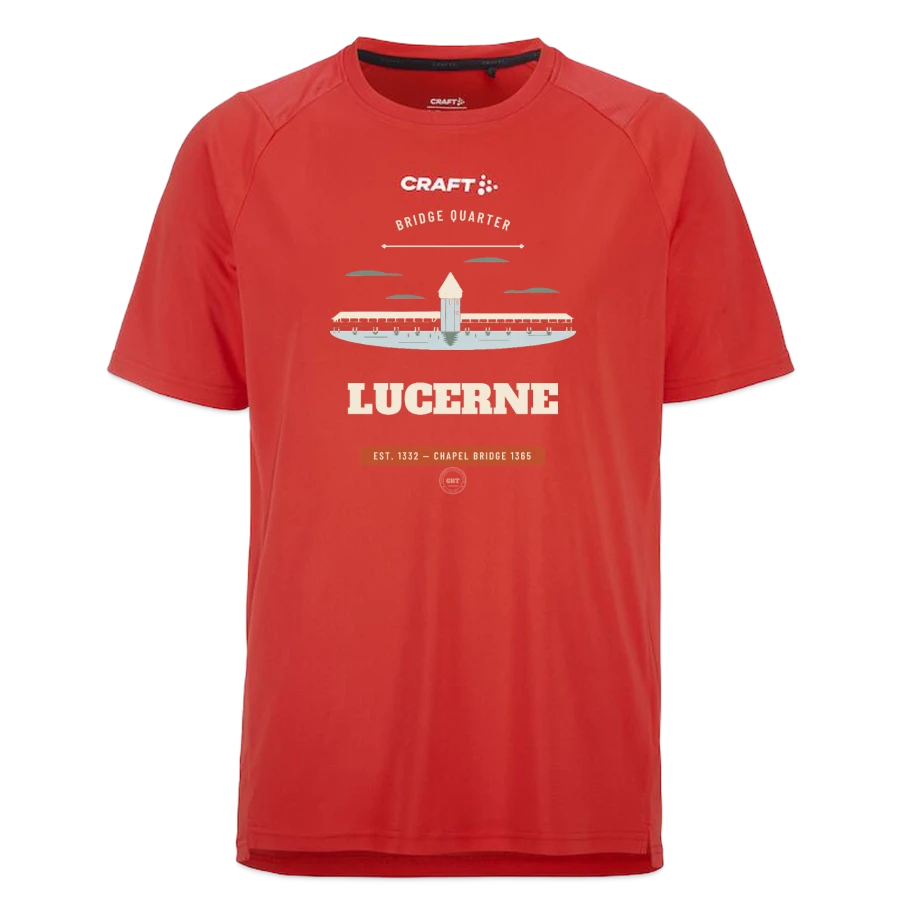 Lucerne badge on a craft rush 2.0 t-shirt, red