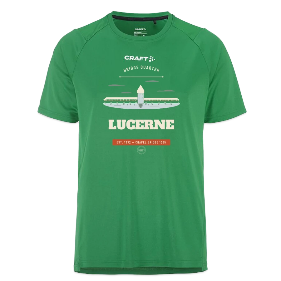 Lucerne badge on a craft rush 2.0 t-shirt, emerald