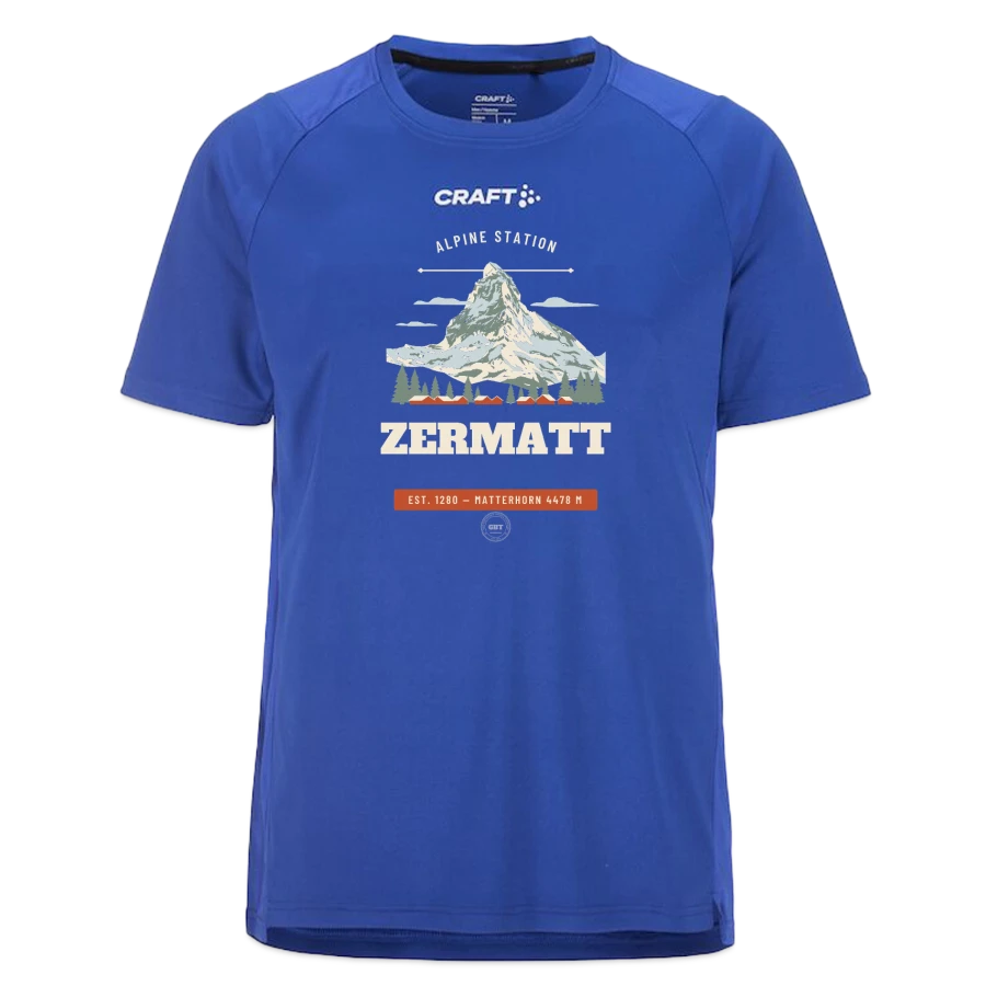 Zermatt badge on a craft rush 2.0 t-shirt, deep royal