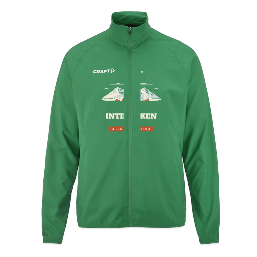 Interlaken badge on a craft rush 2.0 training jacket, emerald