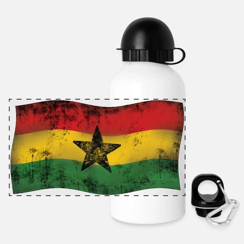 Ghanaian Flag mit Vintage-Effekt Reggae - Panorama Trinkflasche mit Deckel 500 ml - Weiß