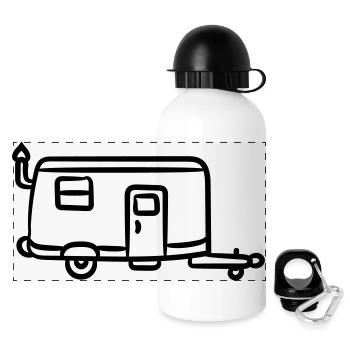 camp , camping, camping , caravan, trekking , hiki - Panorama Trinkflasche mit Deckel 500 ml - Weiß - Vorne