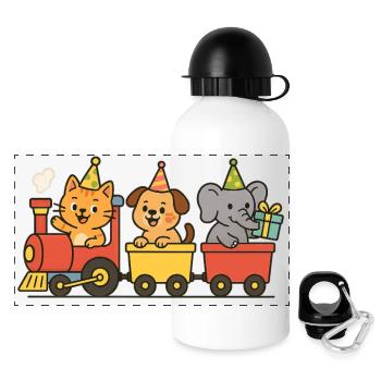 Zug mit Tieren für Geburtstag, Babys und Kinder - Panorama Trinkflasche mit Deckel 500 ml - Weiß - Vorne