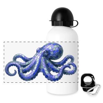 Mosaik Oktopus - Maritimes Design für Meeresfans - Panorama Trinkflasche mit Deckel 500 ml - Weiß - Vorne