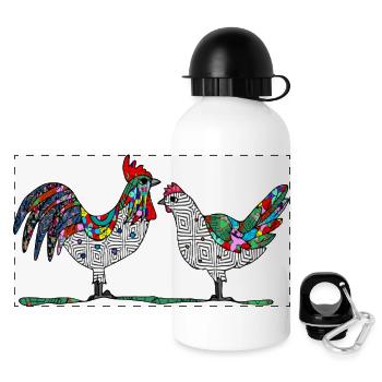 Coq et poule - Gourde panoramique avec couvercle 500 ml - blanc - Devant