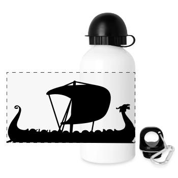 drakkar Wikingerschiff - Panorama Trinkflasche mit Deckel 500 ml - Weiß - Vorne