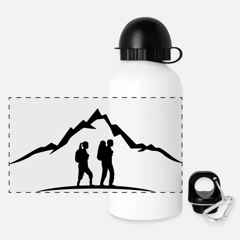 Sport - Berge Wanderer - Panorama Trinkflasche mit Deckel 500 ml - Weiß