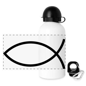 Jesus fish black Ichthys fish fish - Panoramic Thermal Bottle with Lid 500 ml - white - Front