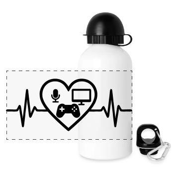 Streaming Gamer Herz Mikro Bildschirm Controller - Panorama Trinkflasche mit Deckel 500 ml - Weiß - Vorne
