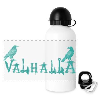Valhalla Runenraben Stil Shirt - Panorama Trinkflasche mit Deckel 500 ml - Weiß - Vorne