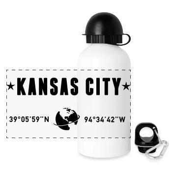 Kansas City, Missouri Koordinaten, Globe - Panorama Trinkflasche mit Deckel 500 ml - Weiß - Vorne