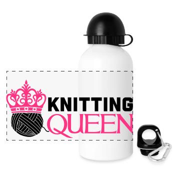 Knitting queen - Panorama Trinkflasche mit Deckel 500 ml - Weiß - Vorne