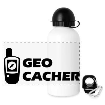 Geocaching GPS Geocacher - Panorama Trinkflasche mit Deckel 500 ml - Weiß - Vorne