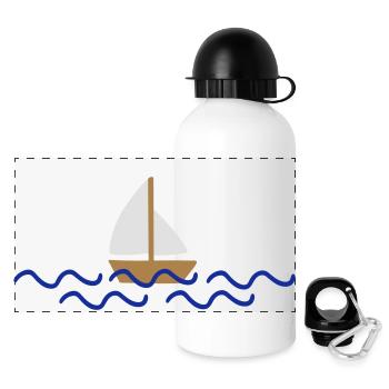 Schiff mit Wellen - Panorama Trinkflasche mit Deckel 500 ml - Weiß - Vorne