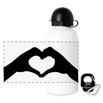 Herz mit zwei Händen - Panorama Trinkflasche mit Deckel 500 ml - Weiß - Vorne