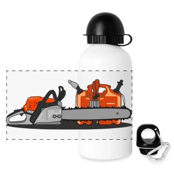Kettensäge und Kanister - Panorama Trinkflasche mit Deckel 500 ml - Weiß - Vorne