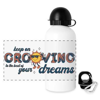 keep on grooving 70th retro music spruch - Panorama Trinkflasche mit Deckel 500 ml - Weiß - Vorne