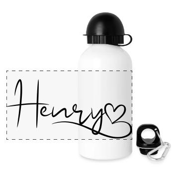 Henry Name Vorname Herzdekor - Panorama Trinkflasche mit Deckel 500 ml - Weiß - Vorne