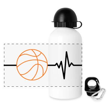 Le basket, c’est ma vie, mon cœur, mon terrain - Gourde panoramique avec couvercle 500 ml - blanc - Devant