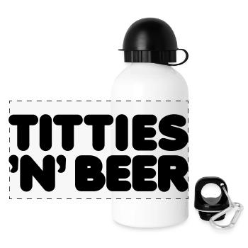 titties and beer - Panoramic Thermal Bottle with Lid 500 ml - white - Front