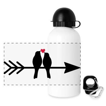 Bird Birds Heart Couple on Arrow Gift Love - Panoramic Thermal Bottle with Lid 500 ml - white - Front