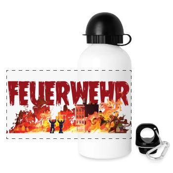 Cap Mütze Feuerwehr Brand 112 Kappe Jubiläum - Panorama Trinkflasche mit Deckel 500 ml - Weiß - Vorne