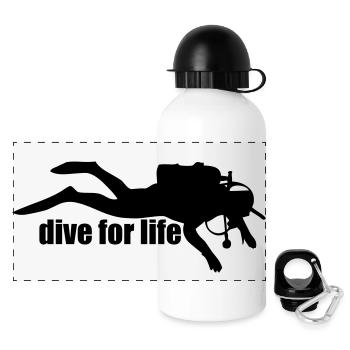 Diver Silhouette – Freediving Minimal Art - Panorama Trinkflasche mit Deckel 500 ml - Weiß - Vorne