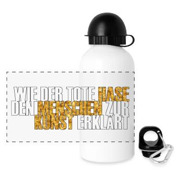 Wie der tote Hase den Menschen zur Kunst erklärt - Panorama Trinkflasche mit Deckel 500 ml - Weiß - Vorne