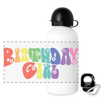 Birthday Girl - Groovy Retro Vintage - Fleurs - Gourde panoramique avec couvercle 500 ml - blanc - Devant