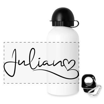 Julian Name Vorname Herzdekor - Panorama Trinkflasche mit Deckel 500 ml - Weiß - Vorne