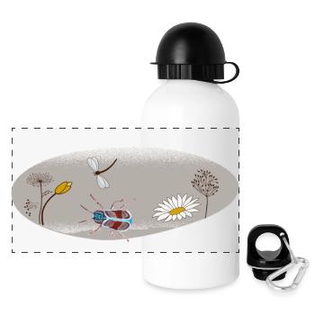 Flowers on gray ornament - Panoramic Thermal Bottle with Lid 500 ml - white - Front