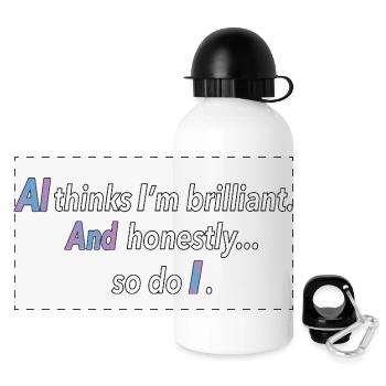 Self-Confidence Meets AI – Cool Quote - Panoramic Thermal Bottle with Lid 500 ml - white - Front