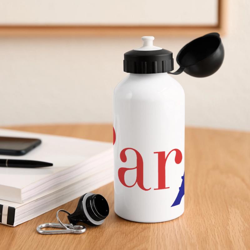 Roter Text in Paris mit blauem Eiffelturm Panorama Trinkflasche mit Deckel 500 ml