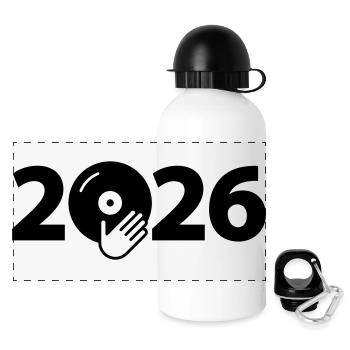 Music DJ Vinyl Record Party 2026 - Panoramic Thermal Bottle with Lid 500 ml - white - Front