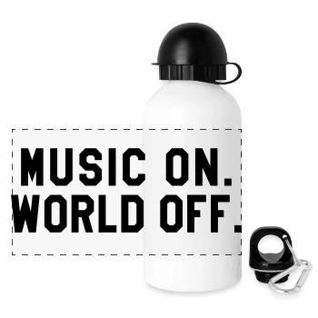 Music On, World Off. - Panoramic Thermal Bottle with Lid 500 ml - white - Front