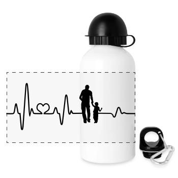 Bester Papa Vater und Sohn Hand in Hand Herzschlag - Panorama Trinkflasche mit Deckel 500 ml - Weiß - Vorne