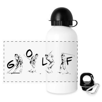 4 Golfspieler und das Wort Golf - Panorama Trinkflasche mit Deckel 500 ml - Weiß - Vorne