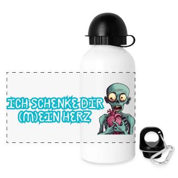 Ich schenke dir mein Herz - Liebe Zombie Romantik - Panorama Trinkflasche mit Deckel 500 ml - Weiß - Vorne