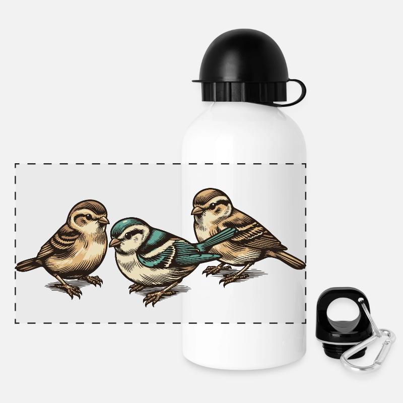 Trois petits oiseaux - Gourde panoramique avec couvercle 500 ml - blanc