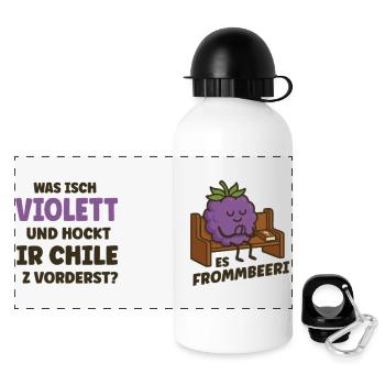 Flachwitz Frommbeeri: Was isch violett und... - Panorama Trinkflasche mit Deckel 500 ml - Weiß - Vorne