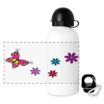 Butterfly with flowers - Panoramic Thermal Bottle with Lid 500 ml - white - Front
