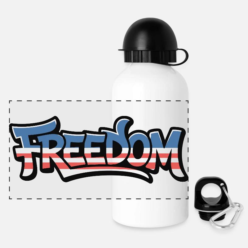 Freedom Typography Statement Design - Panoramic Thermal Bottle with Lid 500 ml - white